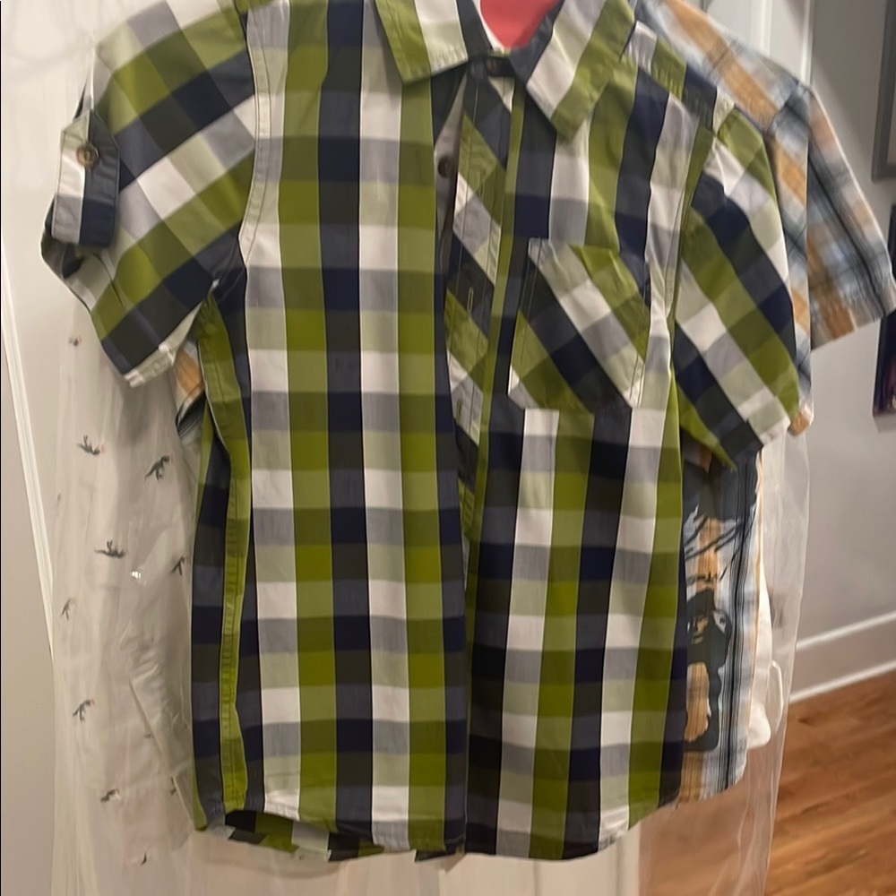 Green and Blue Casual Button Down Shirt with Plaid Design